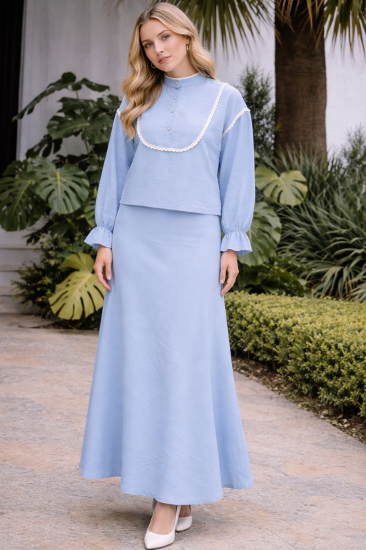  Yakası Örgü Detaylı İkili Takım Bebe Mavisi 2078