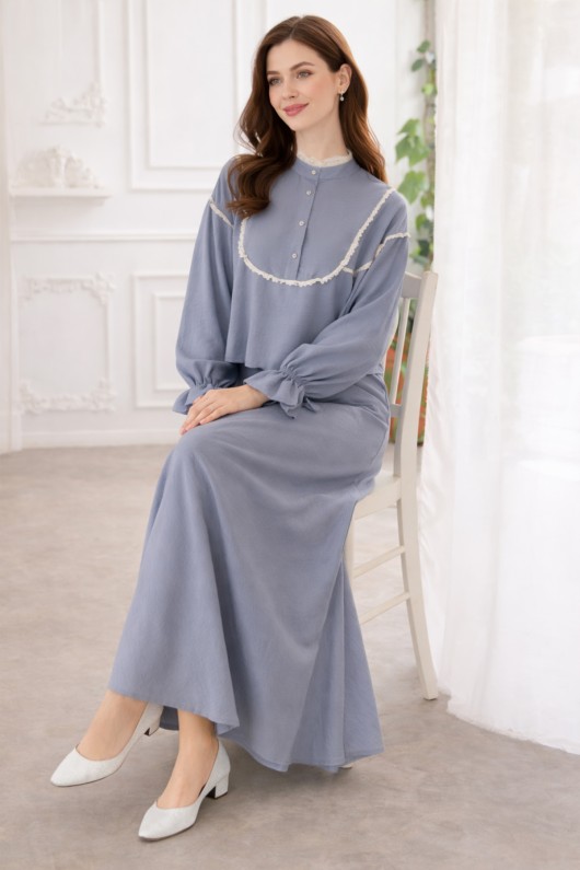  Yakası Örgü Detaylı İkili Takım Gri 2078