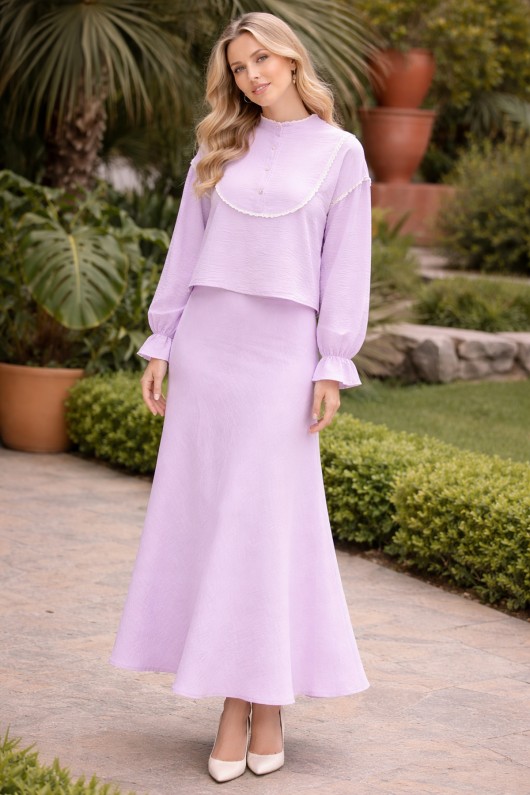  Yakası Örgü Detaylı İkili Takım Lila 2078