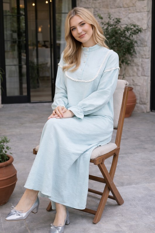  Yakası Örgü Detaylı İkili Takım Mint Yeşili 2078