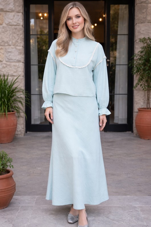  Yakası Örgü Detaylı İkili Takım Mint Yeşili 2078