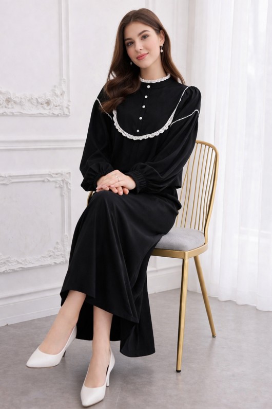  Yakası Örgü Detaylı İkili Takım Siyah 2078