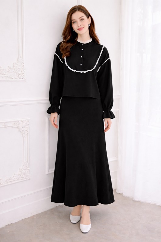  Yakası Örgü Detaylı İkili Takım Siyah 2078