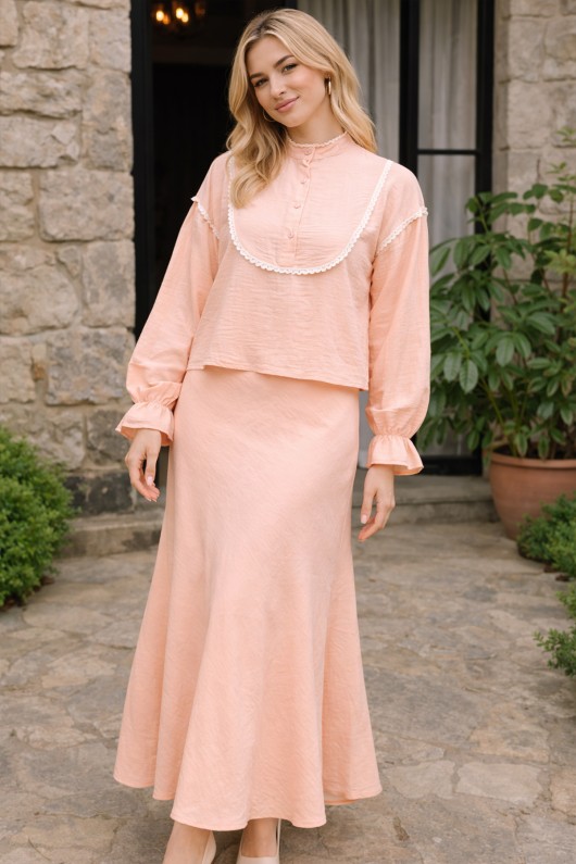  Yakası Örgü Detaylı İkili Takım Somon 2078