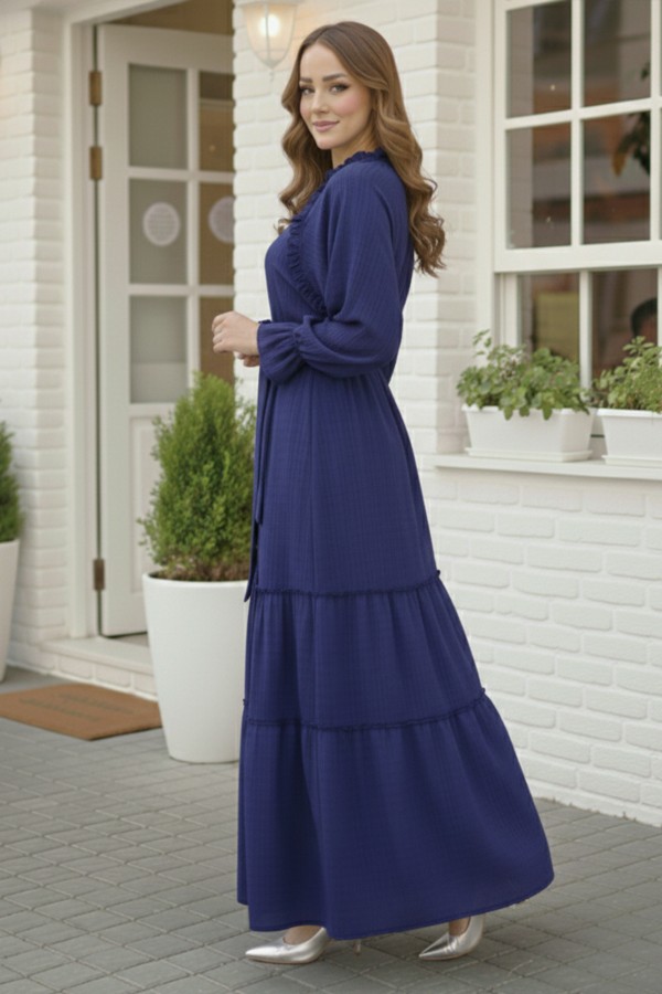 Kuşaklı Fırfır Detaylı Elbise Lacivert 2084 Kuşaklı Fırfır Detaylı Elbise Lacivert 2084