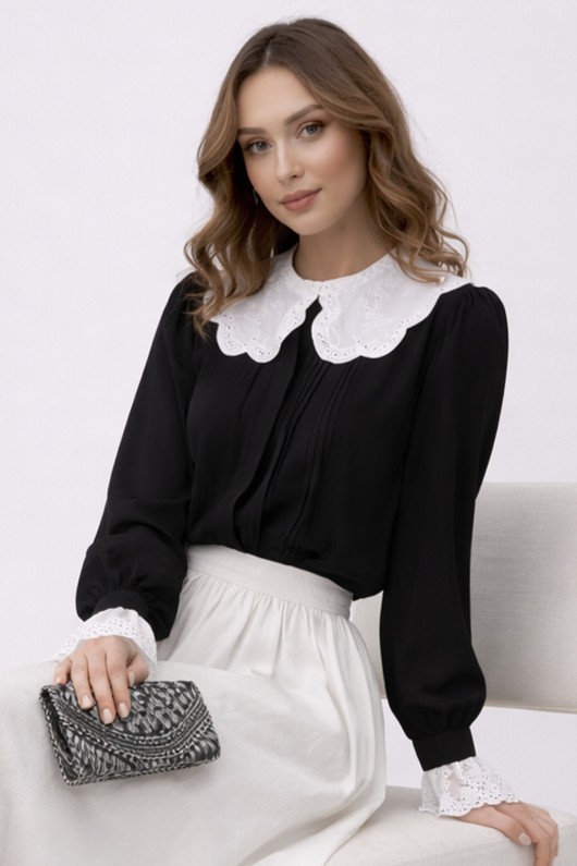  Bebe Yaka Kısa Gömlek Siyah 2086