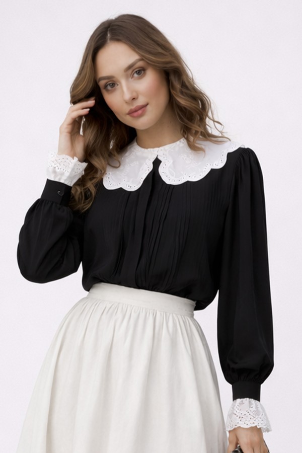  Bebe Yaka Kısa Gömlek Siyah 2086