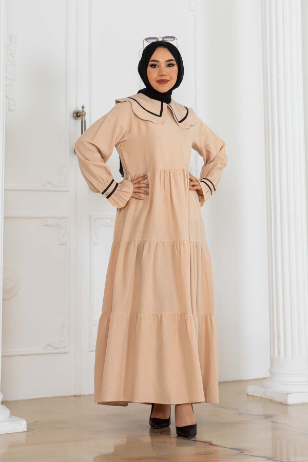 Bebe Yakalı Elbise Bej 2113 Bebe Yakalı Elbise Bej 2113