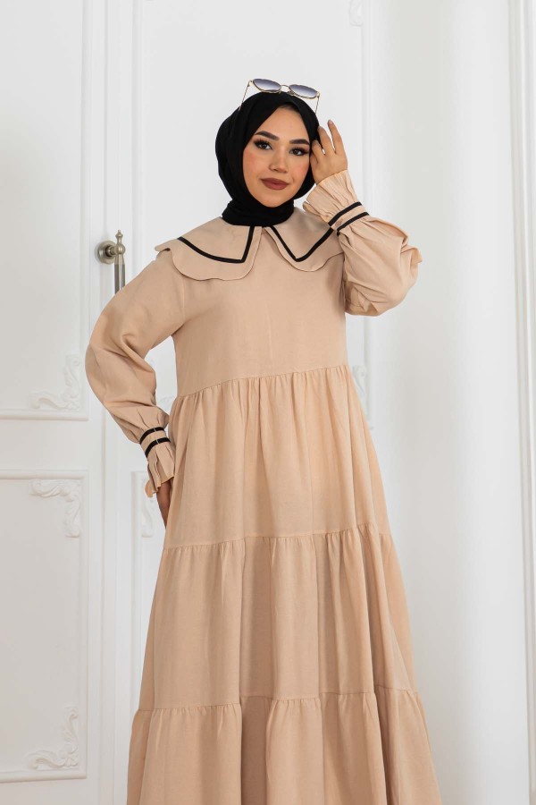 Bebe Yakalı Elbise Bej 2113 Bebe Yakalı Elbise Bej 2113