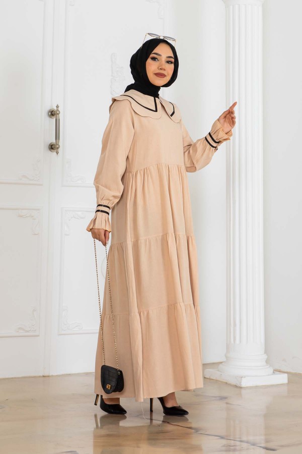 Bebe Yakalı Elbise Bej 2113 Bebe Yakalı Elbise Bej 2113