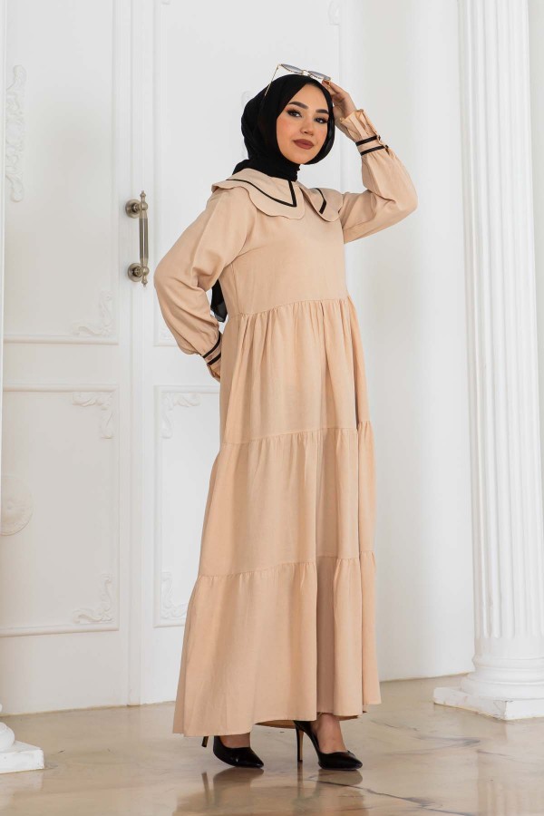 Bebe Yakalı Elbise Bej 2113 Bebe Yakalı Elbise Bej 2113