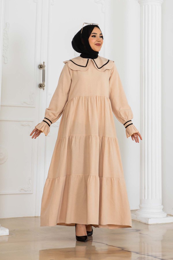 Bebe Yakalı Elbise Bej 2113 Bebe Yakalı Elbise Bej 2113