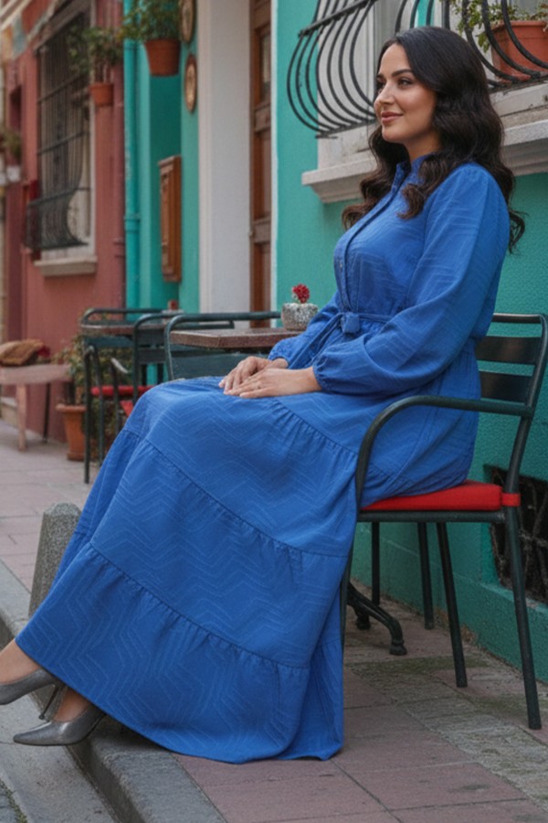 Kabartma Desenli Elbise Mavi 2119 Kabartma Desenli Elbise Mavi 2119