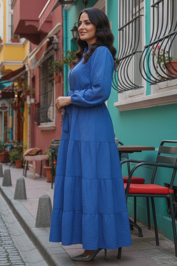 Kabartma Desenli Elbise Mavi 2119 Kabartma Desenli Elbise Mavi 2119