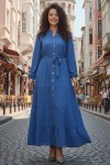 Düğmeli Kabartma Desenli Elbise Mavi 2120