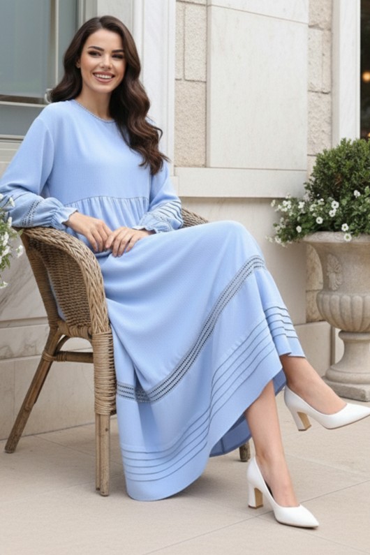 Nervür Detaylı Tesettür Elbise Bebe Mavisi 2207 Nervür Detaylı Tesettür Elbise Bebe Mavisi 2207