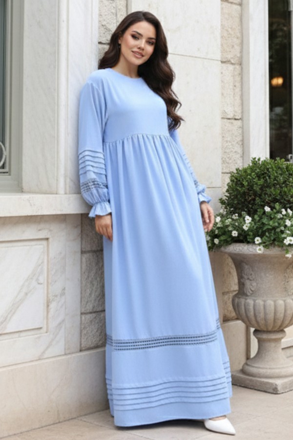 Nervür Detaylı Tesettür Elbise Bebe Mavisi 2207 Nervür Detaylı Tesettür Elbise Bebe Mavisi 2207