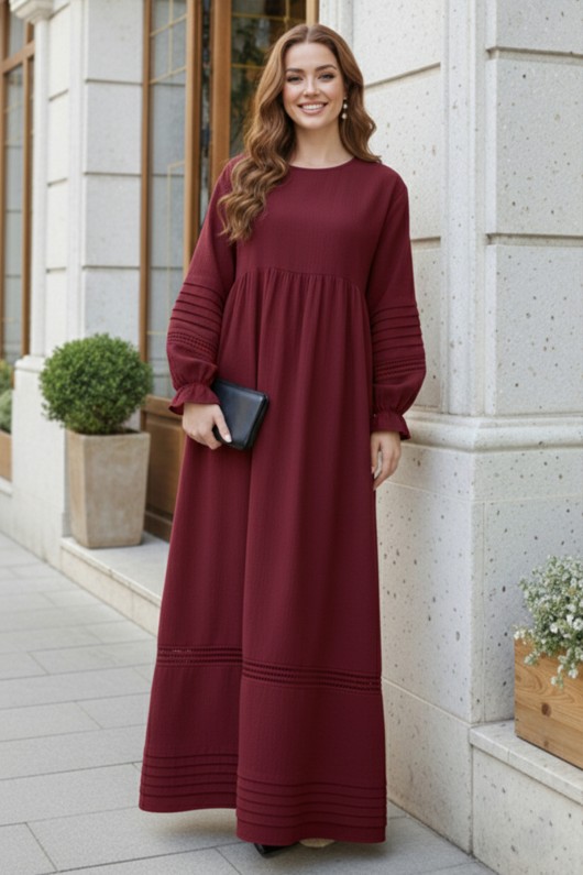 Nervür Detaylı Tesettür Elbise Bordo 2207 Nervür Detaylı Tesettür Elbise Bordo 2207