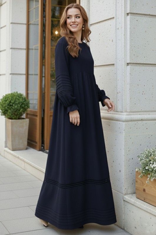 Nervür Detaylı Tesettür Elbise Lacivert 2207 Nervür Detaylı Tesettür Elbise Lacivert 2207