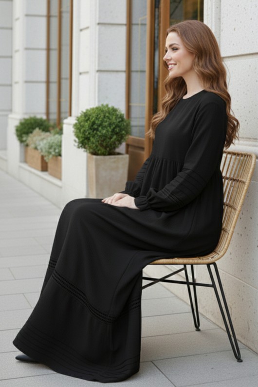 Nervür Detaylı Tesettür Elbise Siyah 2207 Nervür Detaylı Tesettür Elbise Siyah 2207