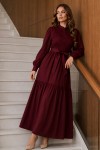 Kuşaklı Tesettür Elbise Bordo 2247
