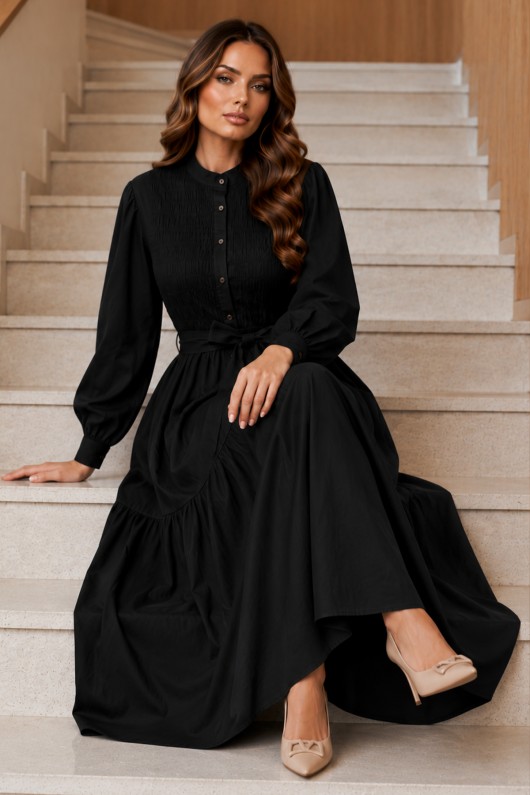Kuşaklı Tesettür Elbise Siyah 2247