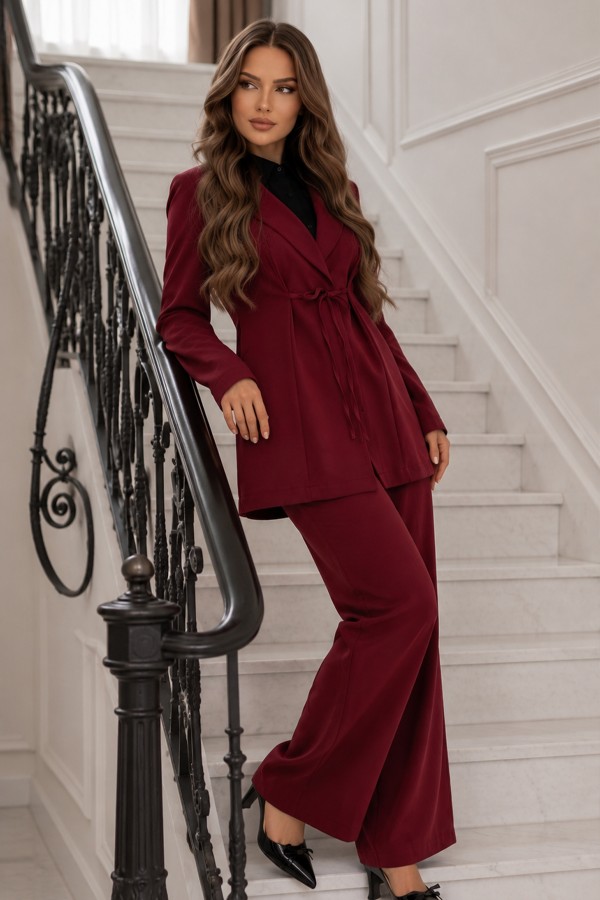İp Bağcıklı Ceket Takım Bordo 2265
