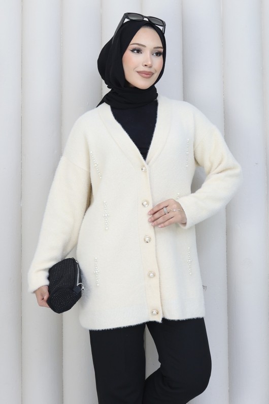 İnci Detaylı Triko Hırka H25300 Krem