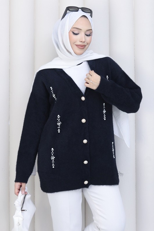 İnci Detaylı Triko Hırka H25300 Siyah