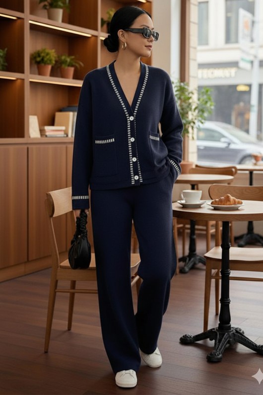 Kesik Çizgili Ceket Takım H25306 Lacivert Kesik Çizgili Ceket Takım H25306 Lacivert