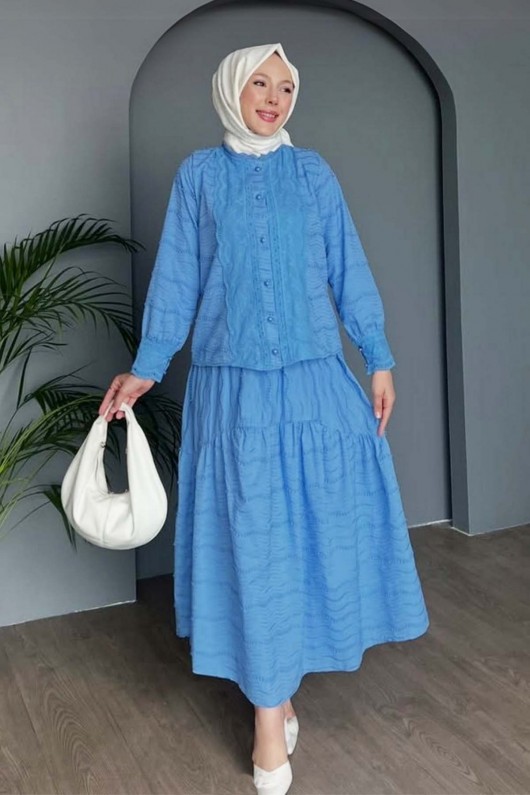 Güpür Detaylı Brode Takım Mavi 3001