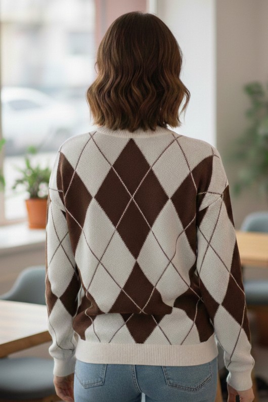 Baklava Desenli Triko Kazak N3027 Taş Rengi