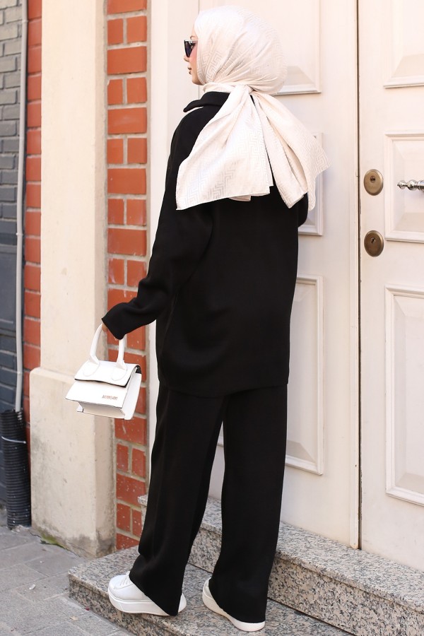 Yakası  Fermuarlı Triko Takım Siyah 3109  Yakası  Fermuarlı Triko Takım Siyah 3109