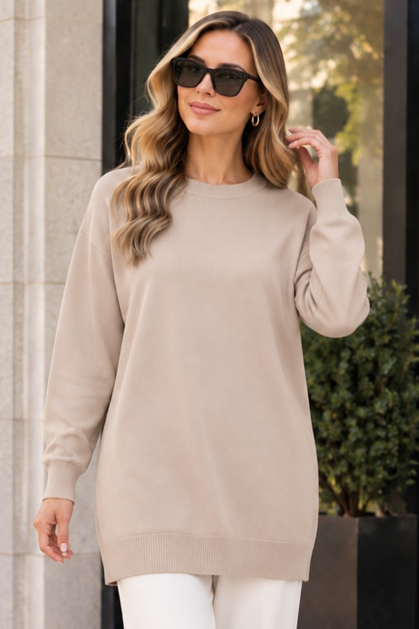 Tesettür Tunik N3177 Taş Rengi