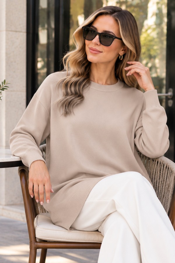 Tesettür Tunik N3177 Taş Rengi
