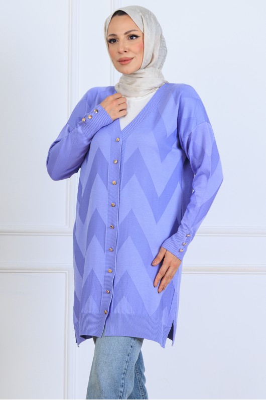Desenli Uzun Merserize Hırka N3193 Lila Desenli Uzun Merserize Hırka N3193 Lila