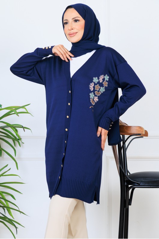 Nakış Detaylı Boncuk İşlemeli Merserize Hırka N3280 Lacivert Nakış Detaylı Boncuk İşlemeli Merserize Hırka N3280 Lacivert