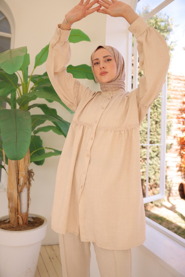 Önden Düğmeli İkili Takım Bej 3350 Önden Düğmeli İkili Takım Bej 3350