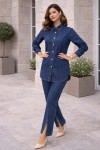  Paçası Yırtmaçlı Taş Detaylı Kot Takım Lacivert 370-1