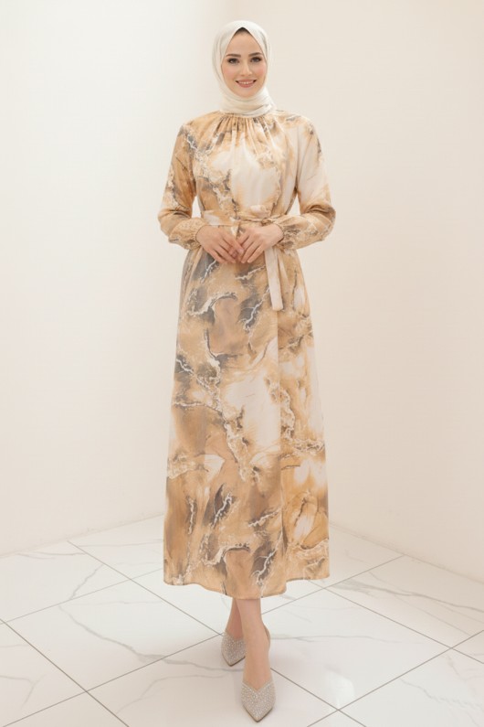 Saten Tesettür Elbise Hardal 3991 Saten Tesettür Elbise Hardal 3991