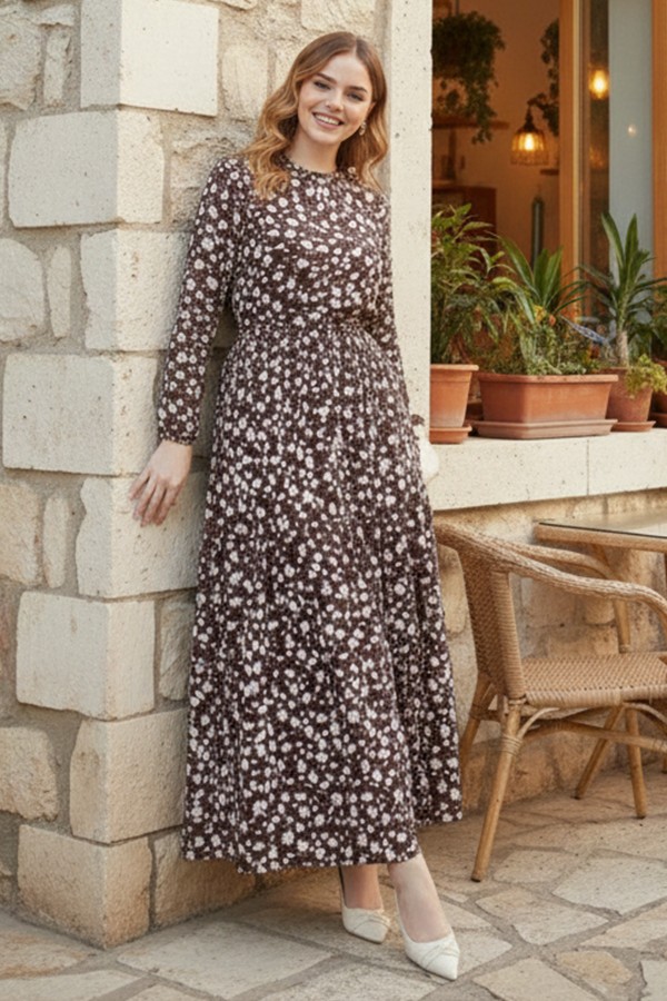 Papatya Desen Elbise Kahve 400 Papatya Desen Elbise Kahve 400