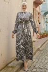 Kuşaklı Desenli Elbise Siyah 4037 Kuşaklı Desenli Elbise Siyah 4037