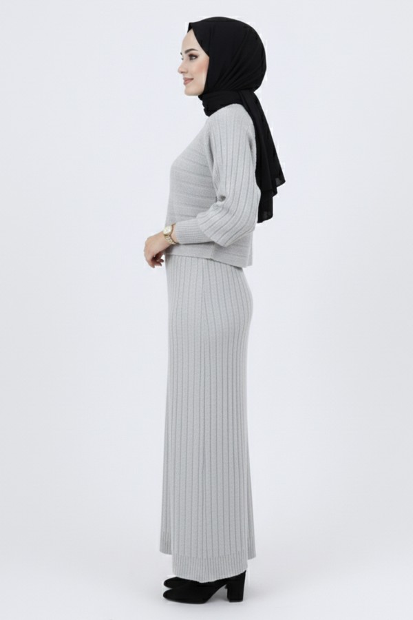 Fitilli Jile Triko Takım Gri 4045 Fitilli Jile Triko Takım Gri 4045