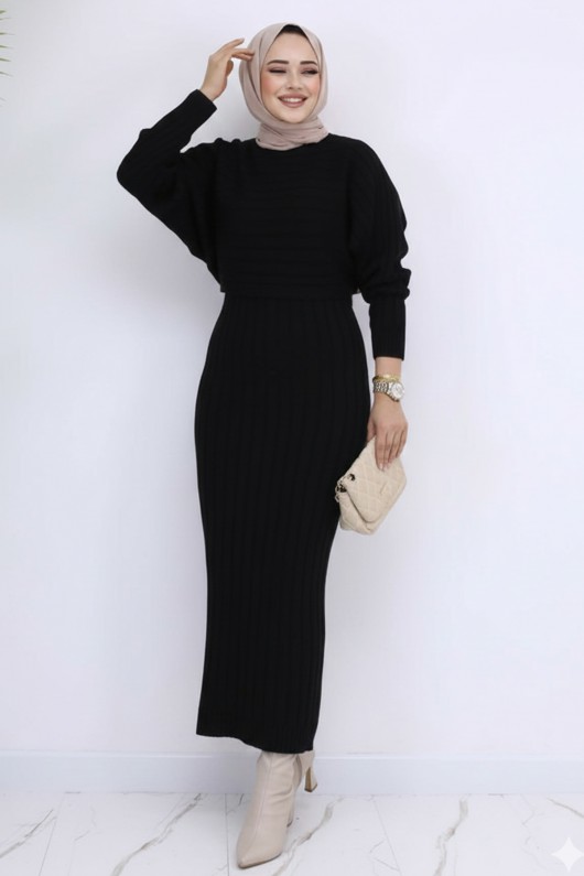 Fitilli Jile Triko Takım Siyah 4045 Fitilli Jile Triko Takım Siyah 4045