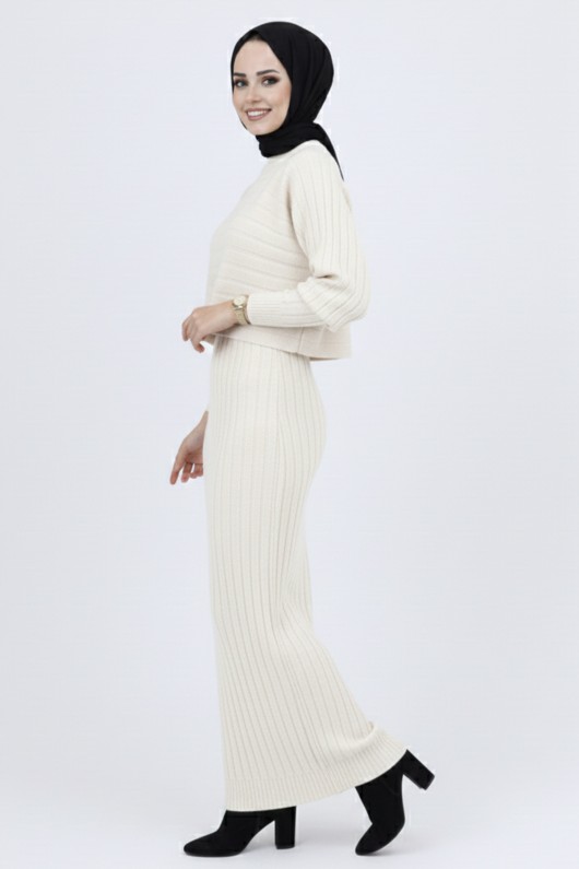 Fitilli Jile Triko Takım Taş Rengi 4045 Fitilli Jile Triko Takım Taş Rengi 4045