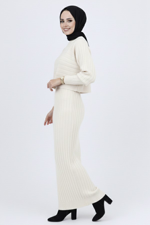 Fitilli Jile Triko Takım Taş Rengi 4045