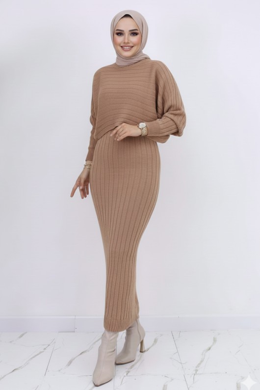 Fitilli Jile Triko Takım Vizon 4045 Fitilli Jile Triko Takım Vizon 4045