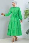 428 Hakim Yaka Düğmeli Tesettür Elbise Benetton Yeşili