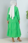 428 Hakim Yaka Düğmeli Tesettür Elbise Benetton Yeşili