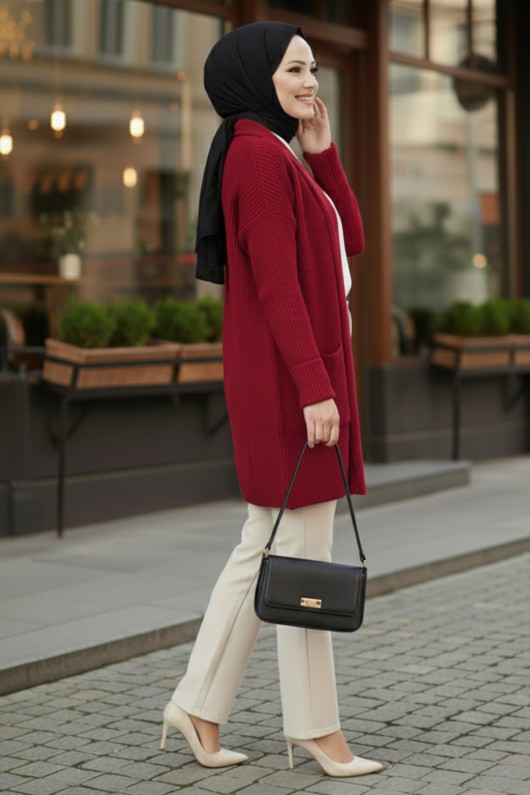 Cepli Triko Hırka R4442 Kırmızı